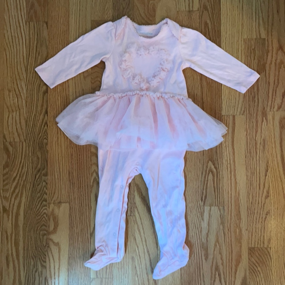 Baby Pink Heart and Tutu Footie Outfit 6-9 months